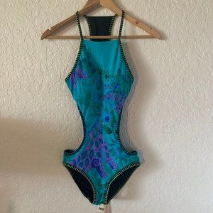 backless jungle print one piece